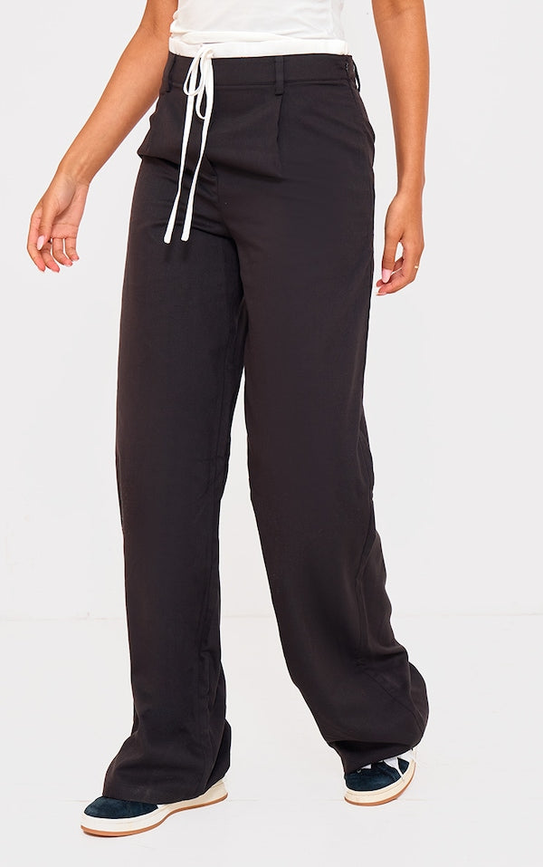 TALL PANTALON DE TAILLEUR NOIR TISSÉ DOUBLÉ À LA TAILLE