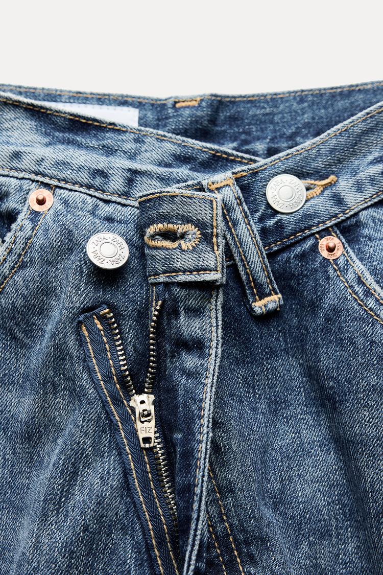 Jean trf wide leg cinturilla cruzada taille haute - Bleu soutenu