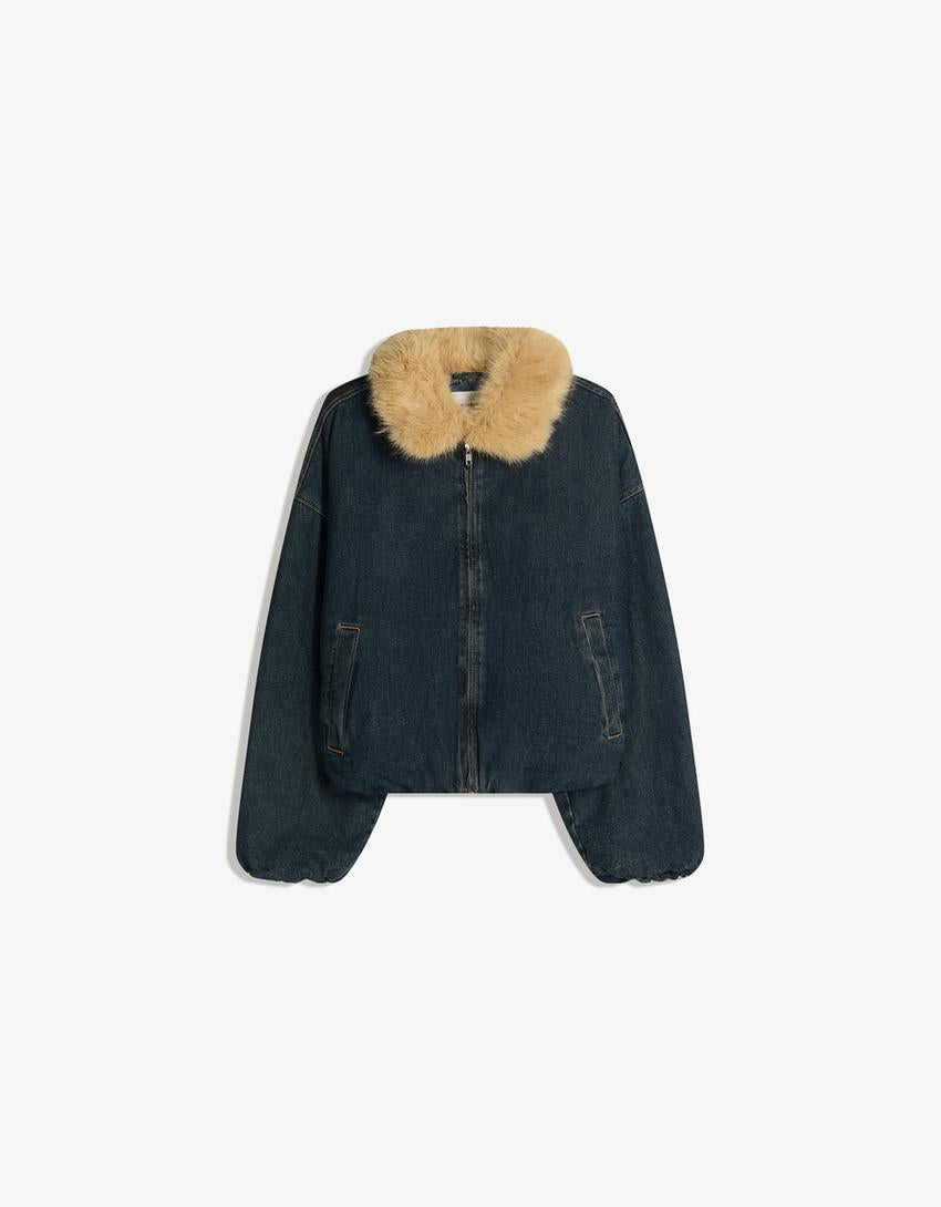 VESTE EN JEAN COL FAUSSE FOURRURE