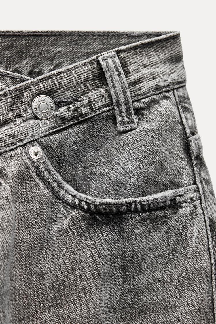 Jean trf wide leg cinturilla cruzada taille haute - Gris