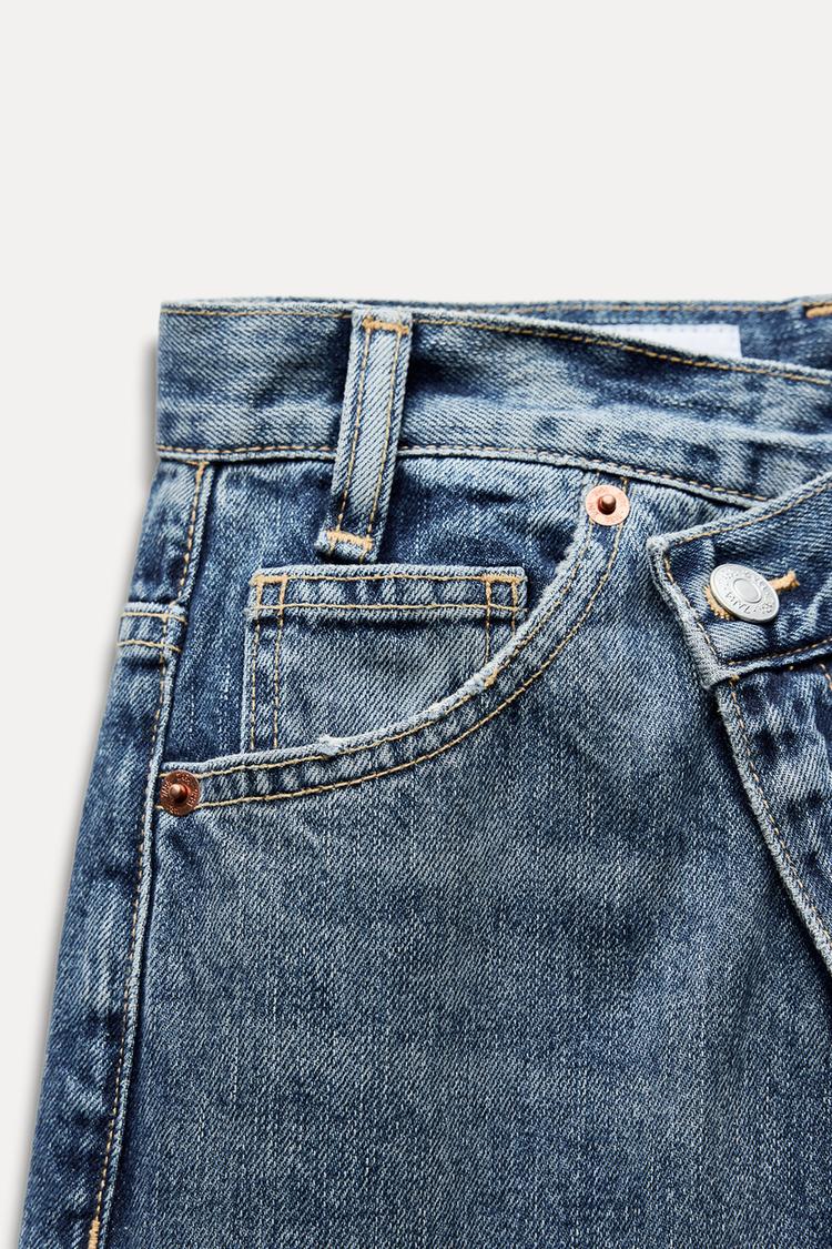 Jean trf wide leg cinturilla cruzada taille haute - Bleu