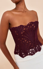 CORSET EN DENTELLE TEXTURÉE NOIRE TRANSPARENTE FLEURIE