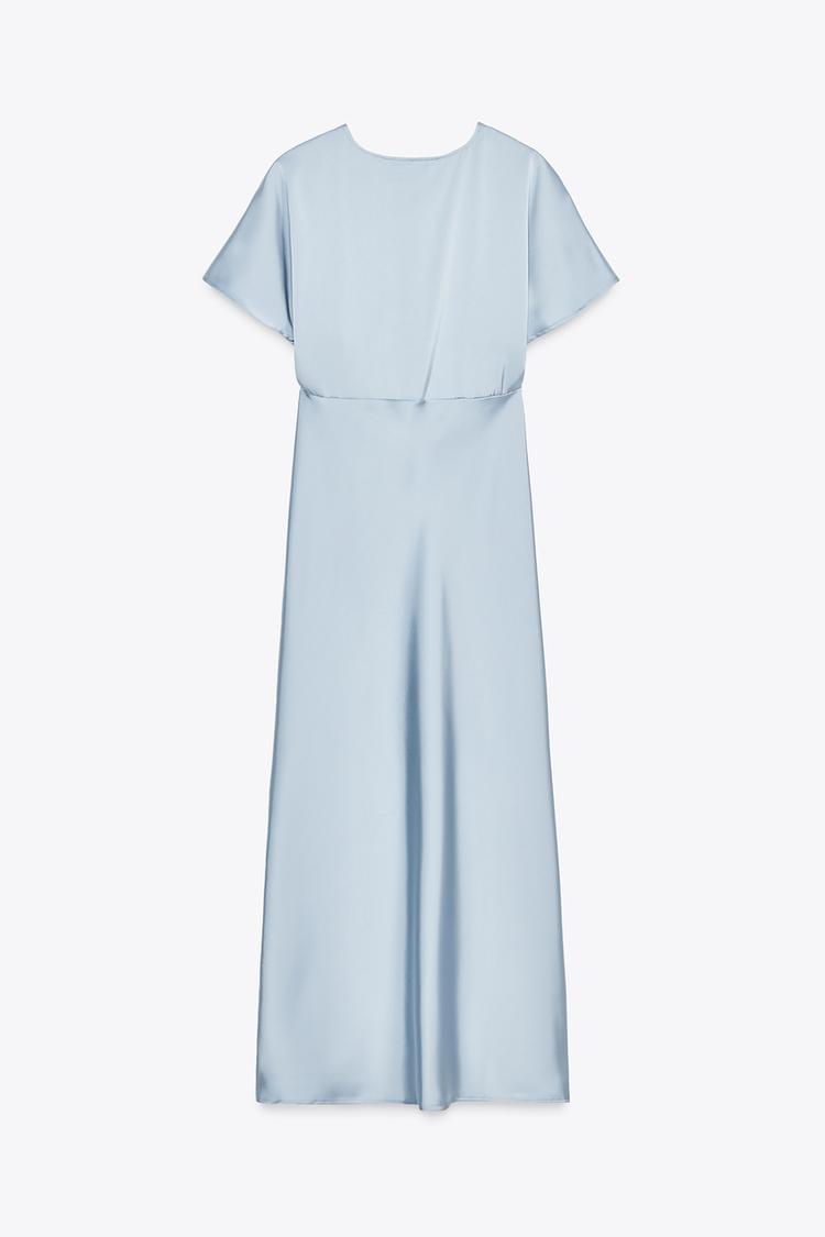 Robe mi-longue satinée - bleu clair