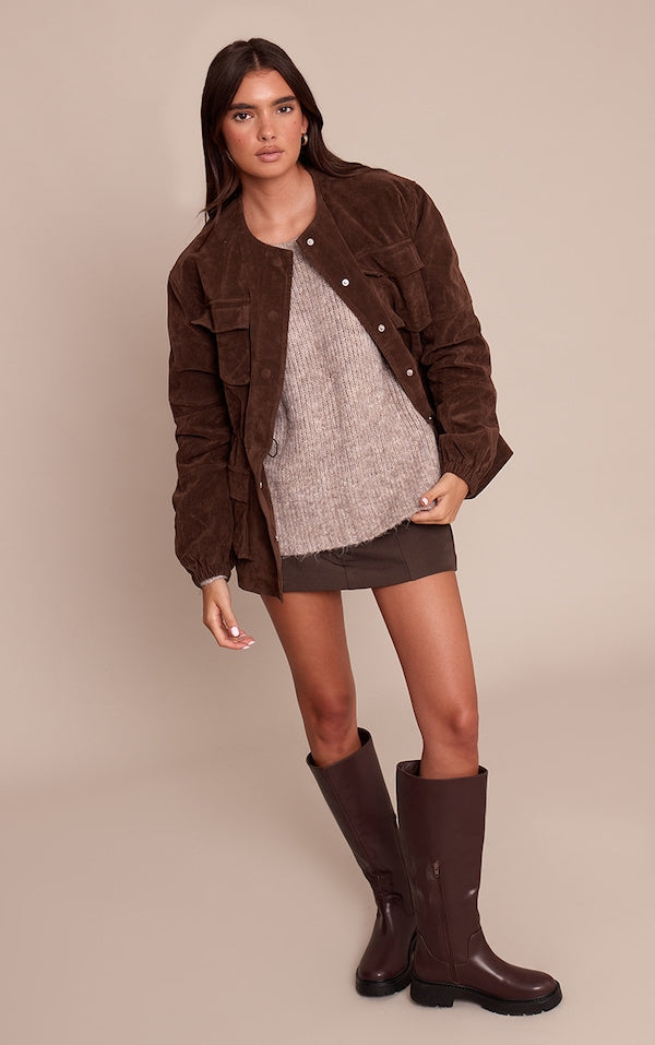 PULL OVERSIZE CÔTELÉ TAUPE