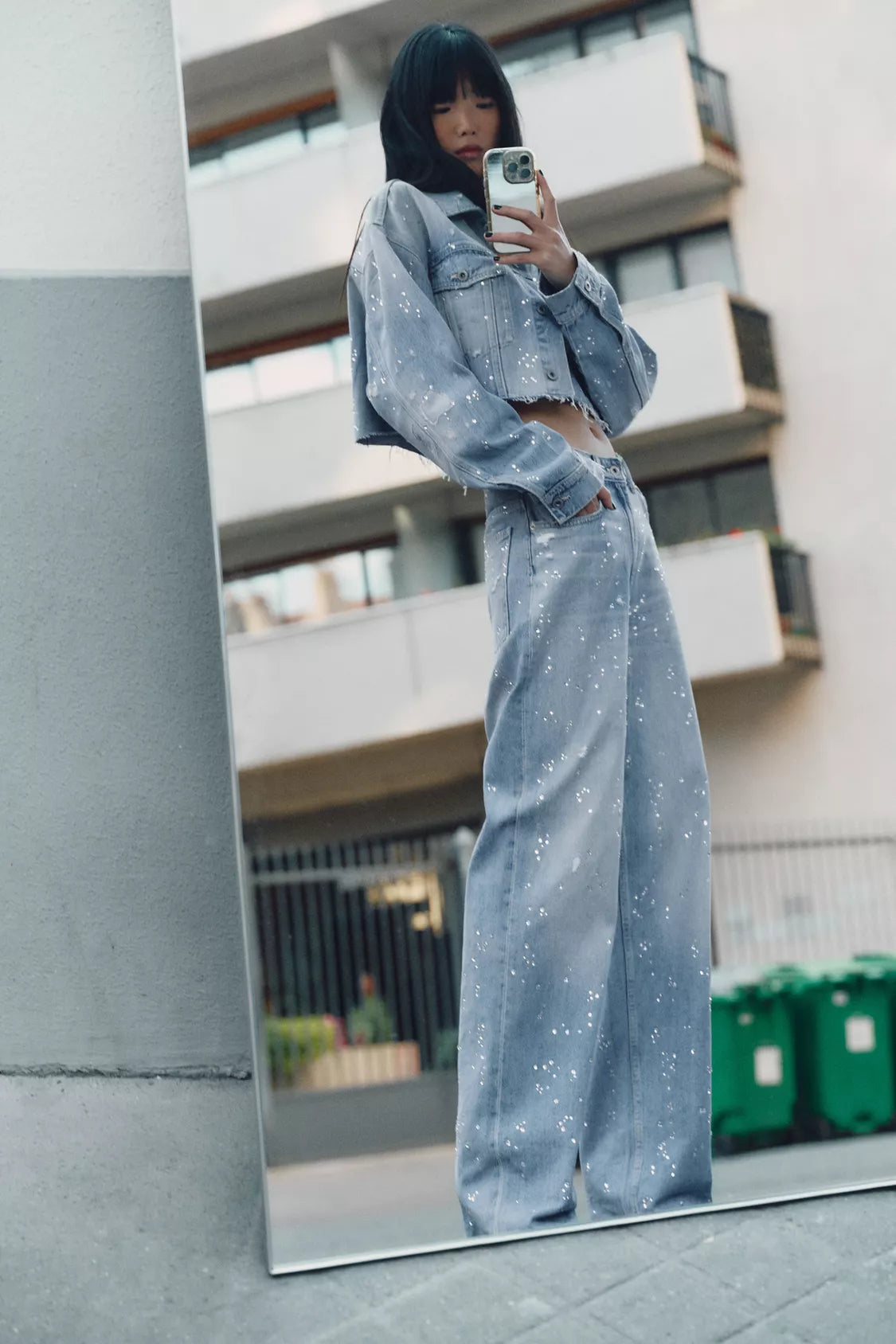 VESTE COURTE EN DENIM TRF STRASS