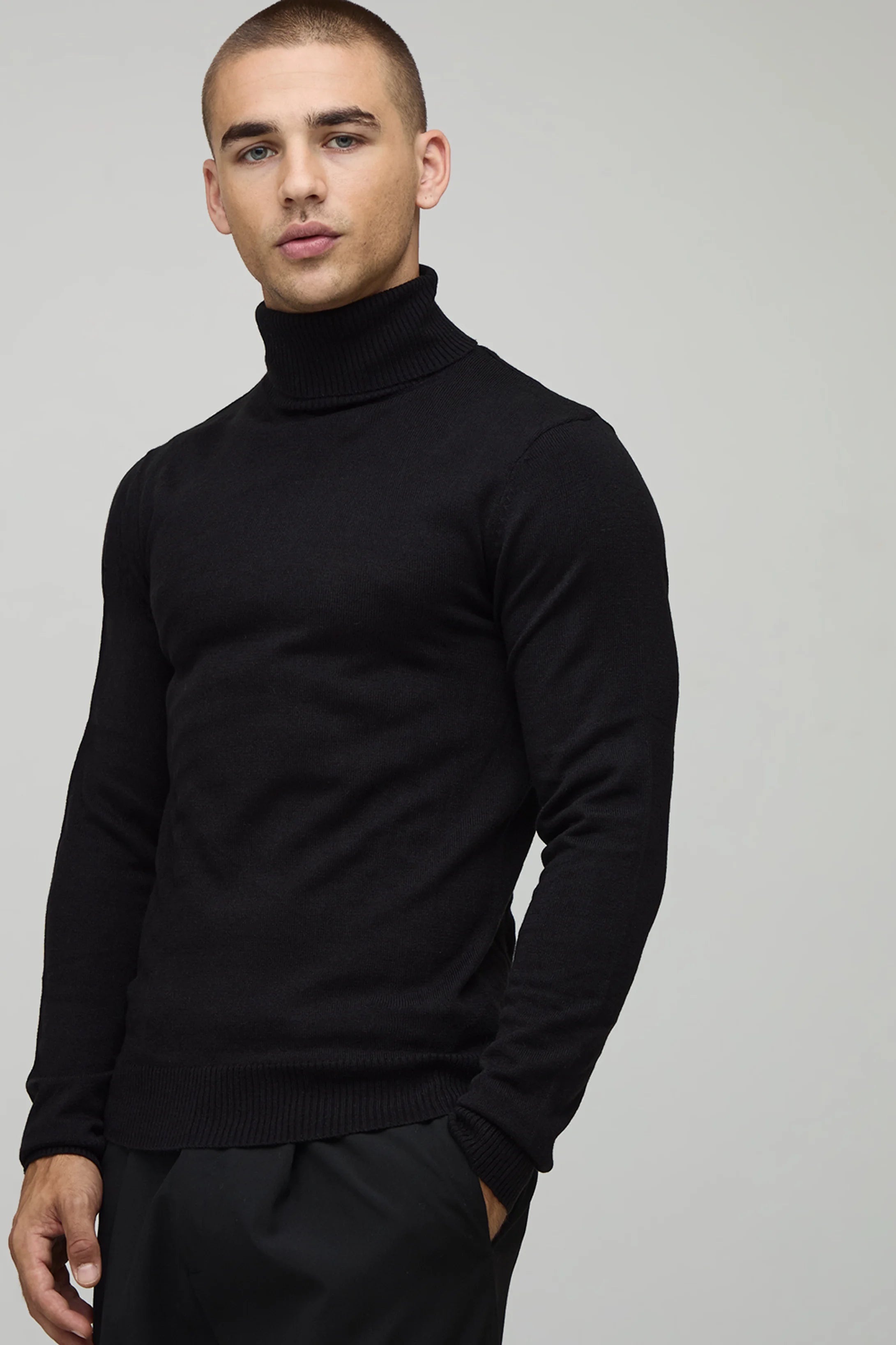 MUSCLE FIT ROLL NECK KNITTED JUMPER