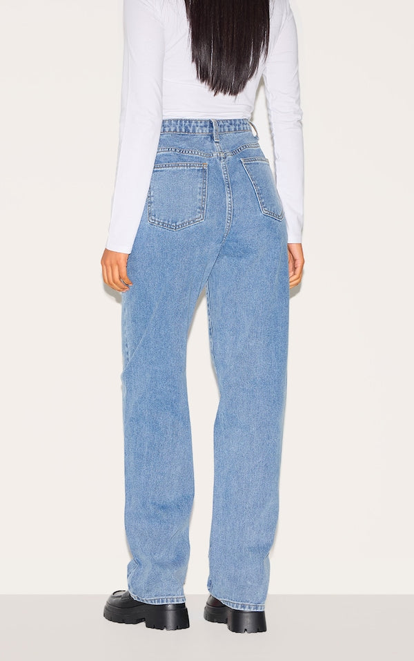 TALL JEAN BOYFRIEND MOYEN BLEU DÉLAVÉ À TAILLE HAUTE