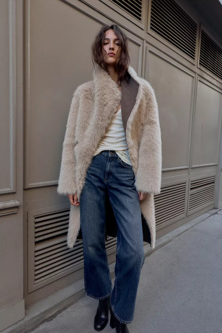 MANTEAU RÉVERSIBLE DOUBLE FACE EFFET FOURRURE