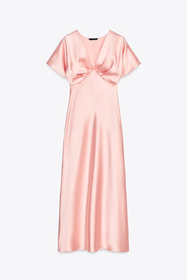 Robe mi-longue satinée - Rose