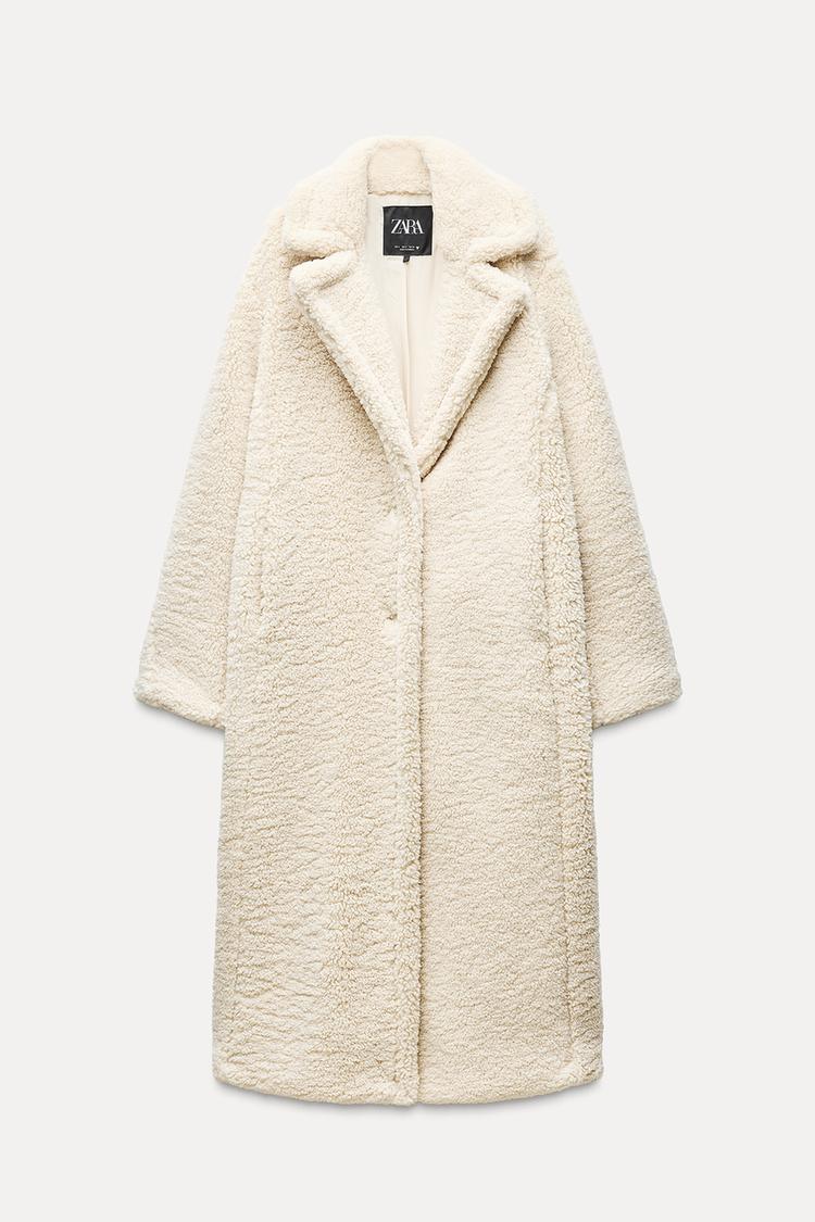 Manteau long effet mouton - Blanc cassé