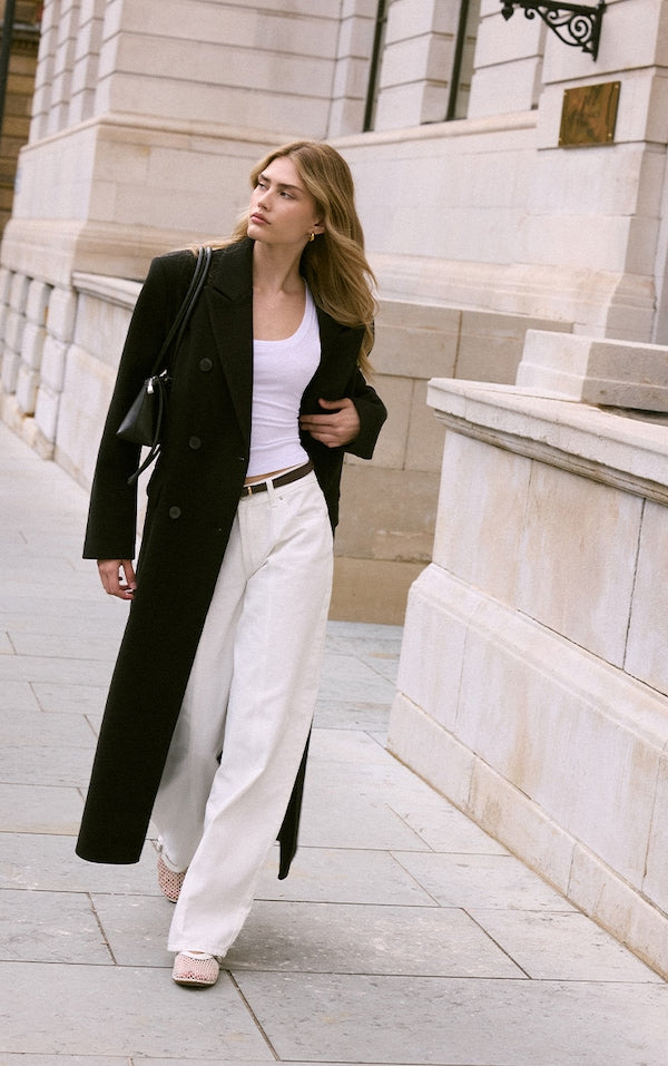 MANTEAU STRUCTURÉ OVERSIZE NOIR À DOUBLE BOUTONNIÈRE