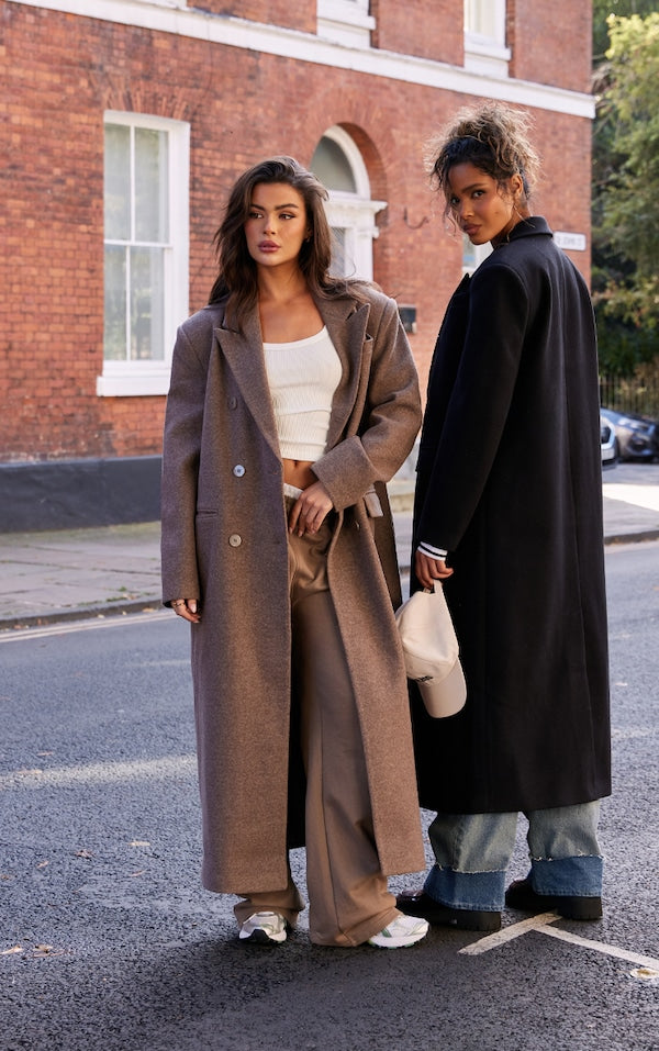 MANTEAU OVERSIZE STRUCTURÉ GRIS CHAMPIGNON À DOUBLE BOUTONNIÈRE