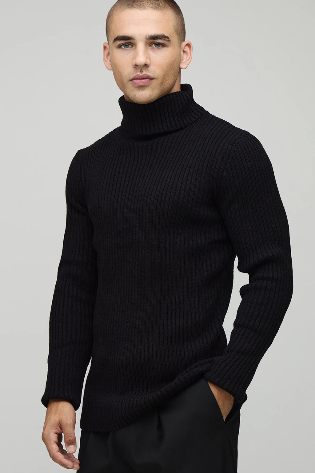 MUSCLE FIT RIBBED ROLL KNITTED JUMPER
