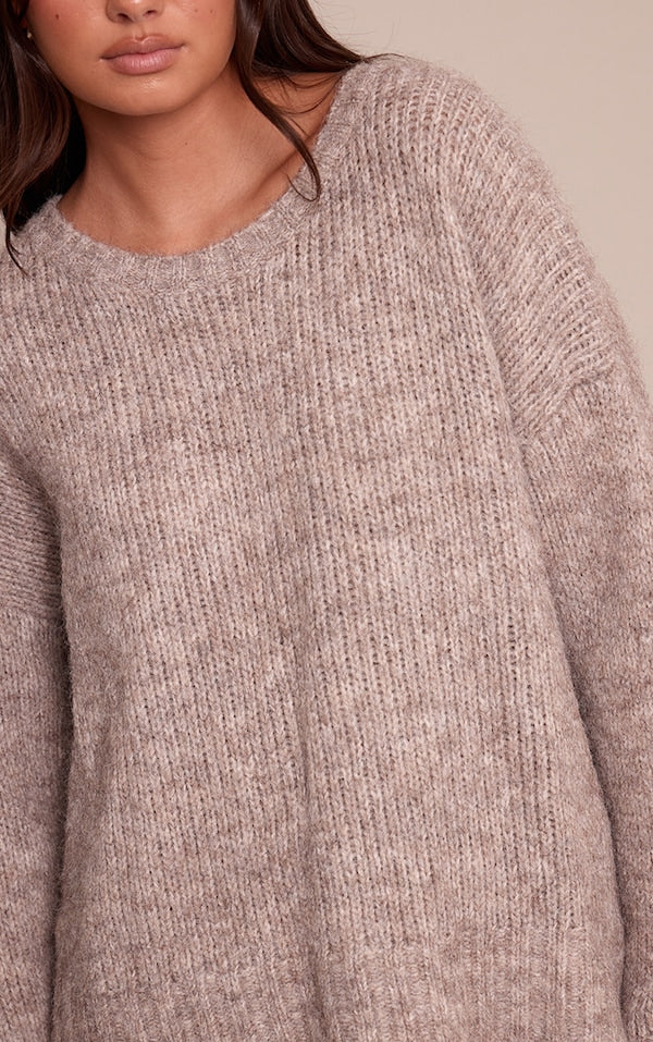PULL OVERSIZE CÔTELÉ TAUPE
