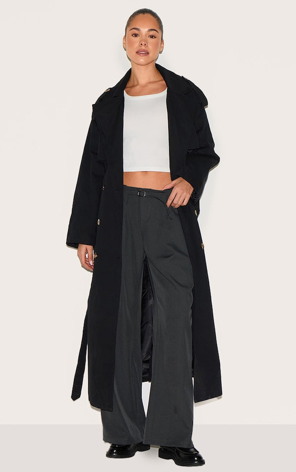 TRENCH CEINTURÉ NOIR À DOUBLE BOUTONNIÈRE