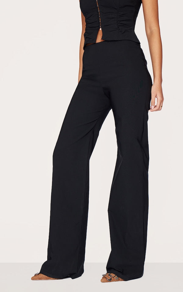 TALL PANTALON NOIR À TAILLE BASSE ET CORDONS AJUSTABLES