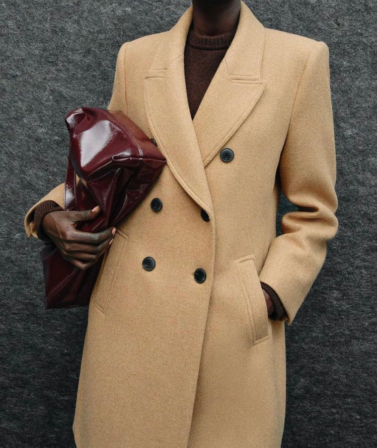 Manteau à boutonnage croisé avec laine - Marron clair