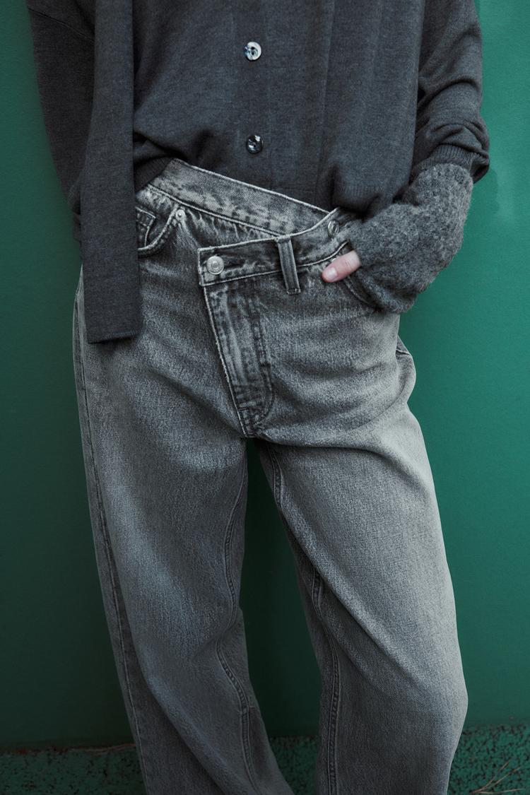 Jean trf wide leg cinturilla cruzada taille haute - Gris