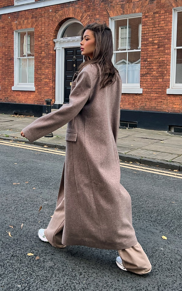 MANTEAU OVERSIZE STRUCTURÉ GRIS CHAMPIGNON À DOUBLE BOUTONNIÈRE