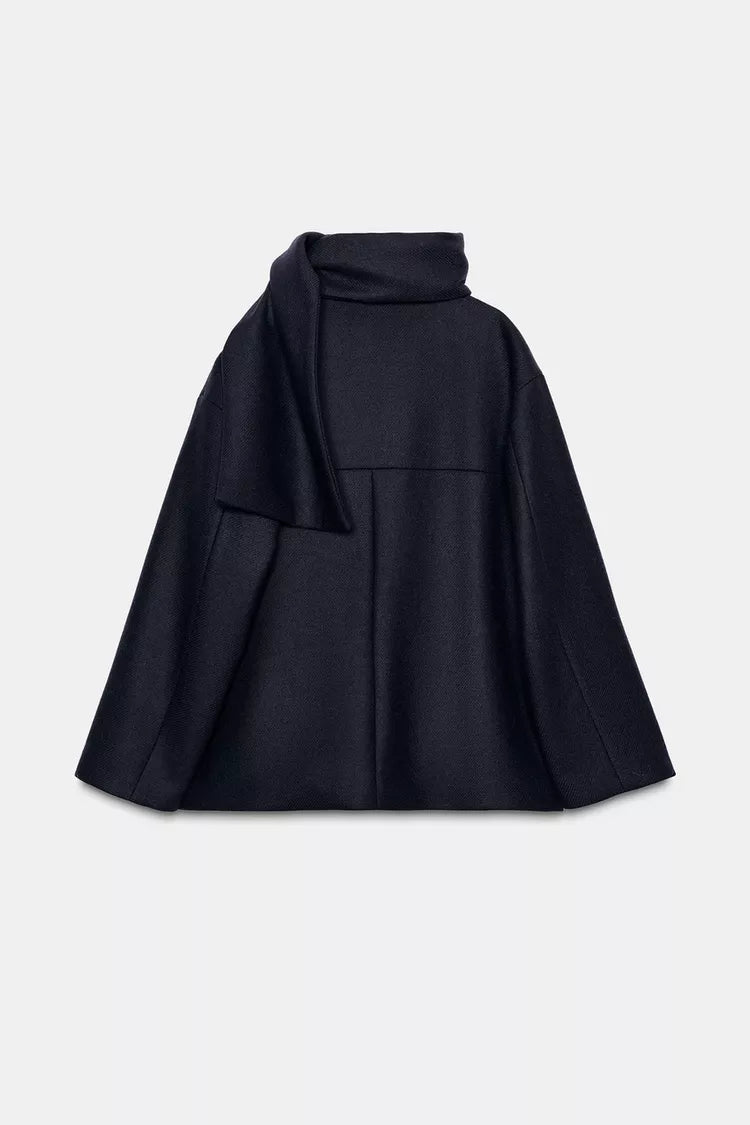 MANTEAU COURT ÉCHARPE AVEC LAINE