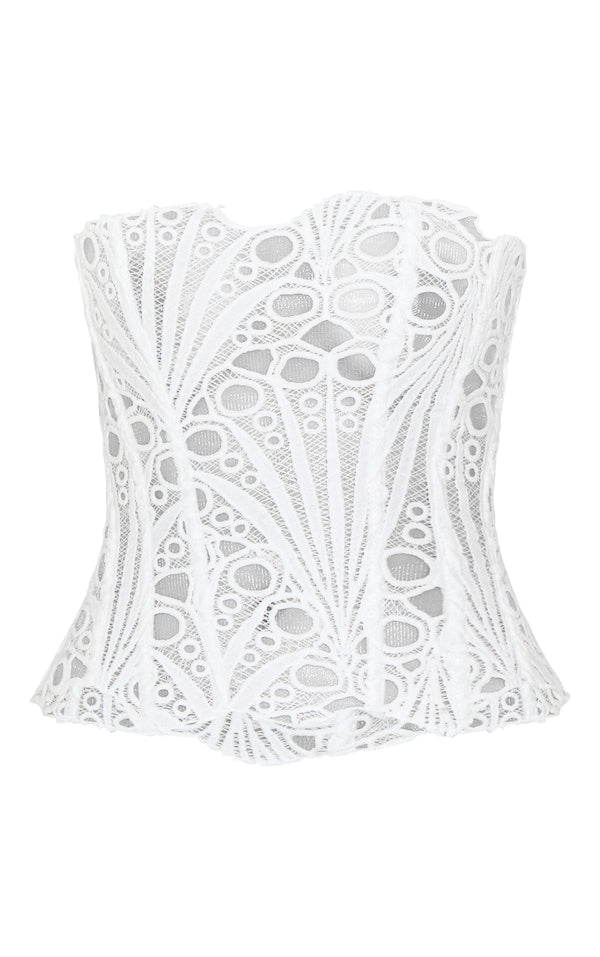 CORSET EN DENTELLE TEXTURÉE NOIRE TRANSPARENTE FLEURIE