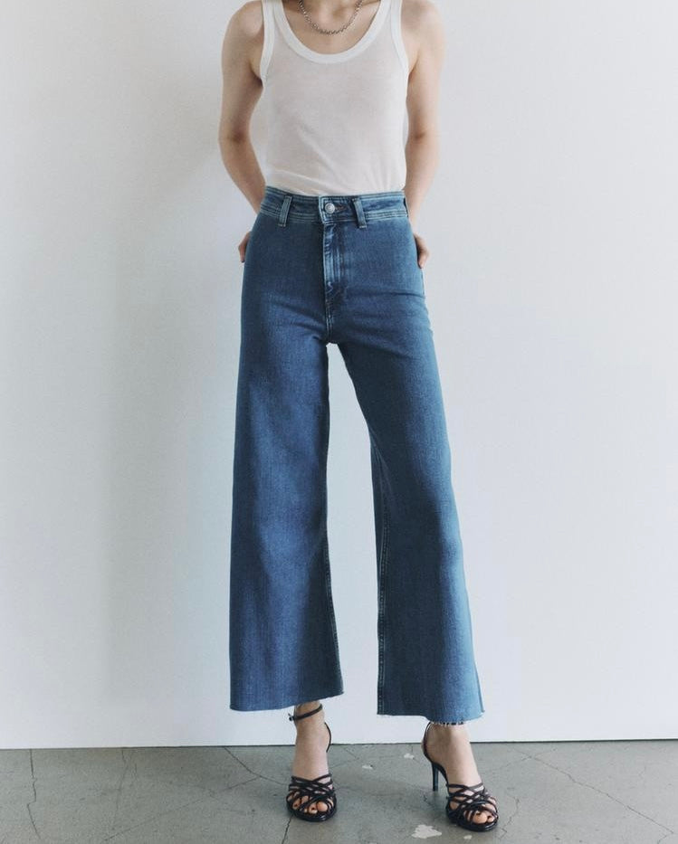 Jean collection zw marine droit a taille haute - Sable