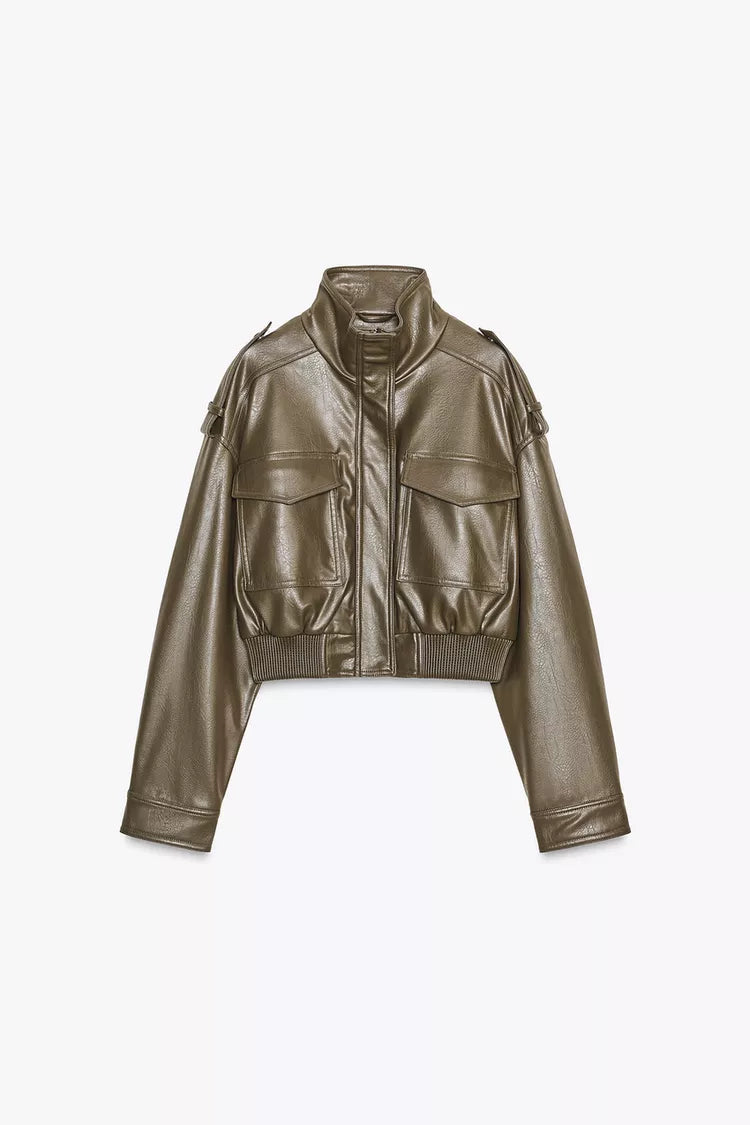 BLOUSON COURT MATIÈRE SYNTHÉTIQUE