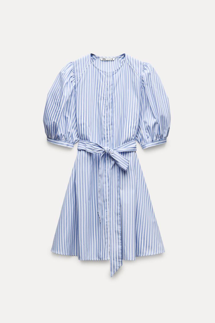 Robe en popeline a rayures - Bleu