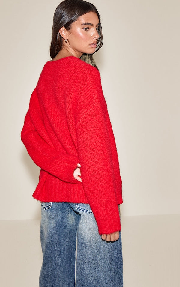 PULL OVERSIZE CÔTELÉ ROUGE