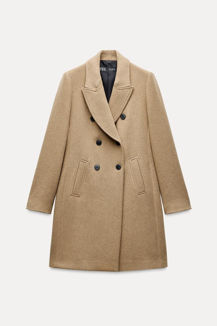 Manteau à boutonnage croisé avec laine - Marron clair