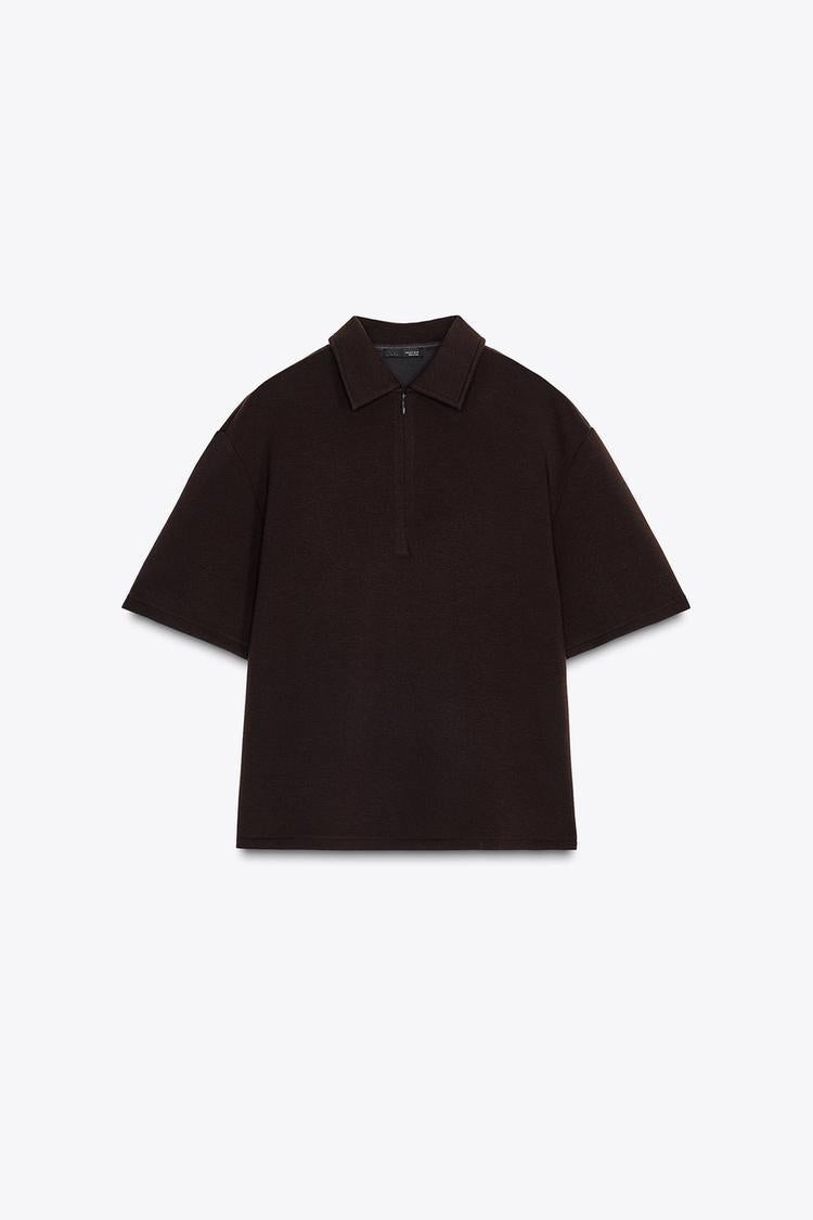Top à Col polo avec zip - Marron foncé