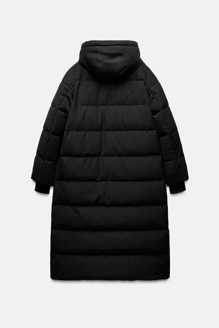 Doudoune longue verte à capuche imperméable  et coupe vent - Noir