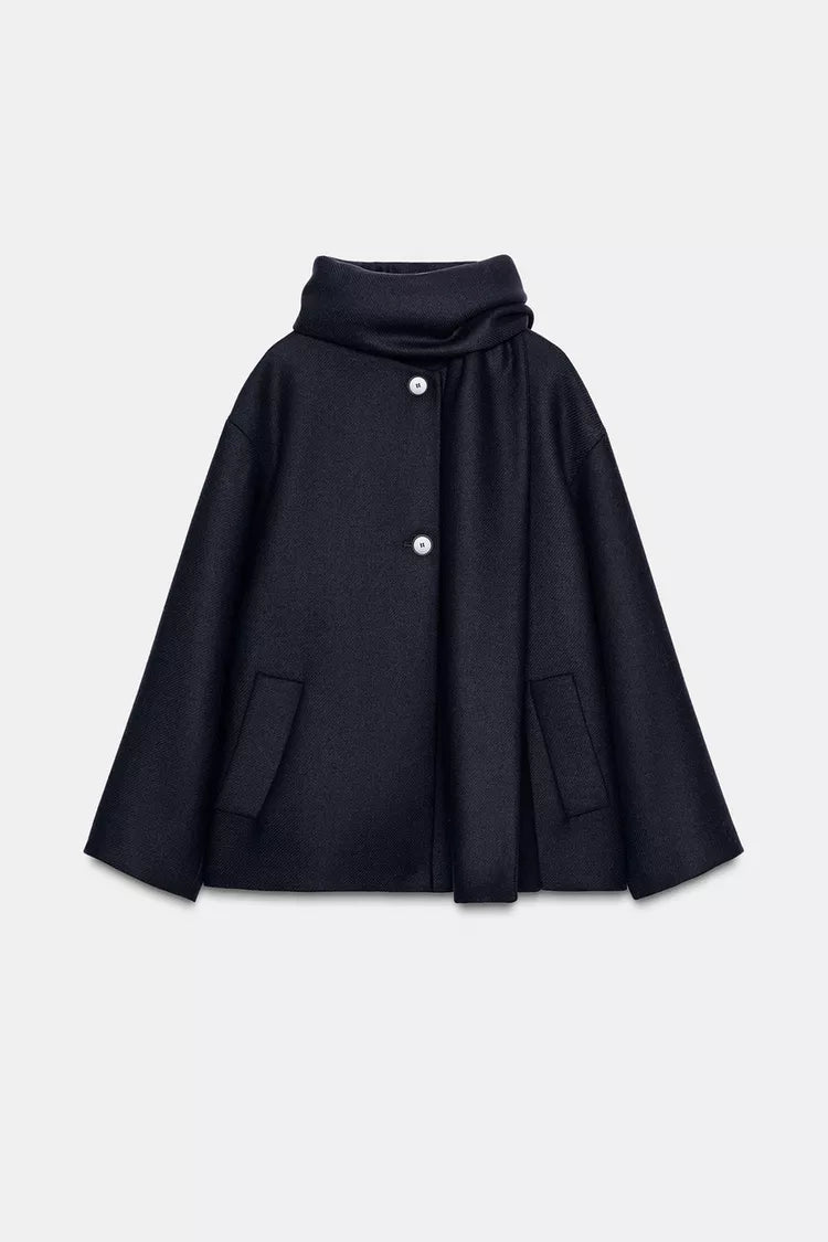 MANTEAU COURT ÉCHARPE AVEC LAINE