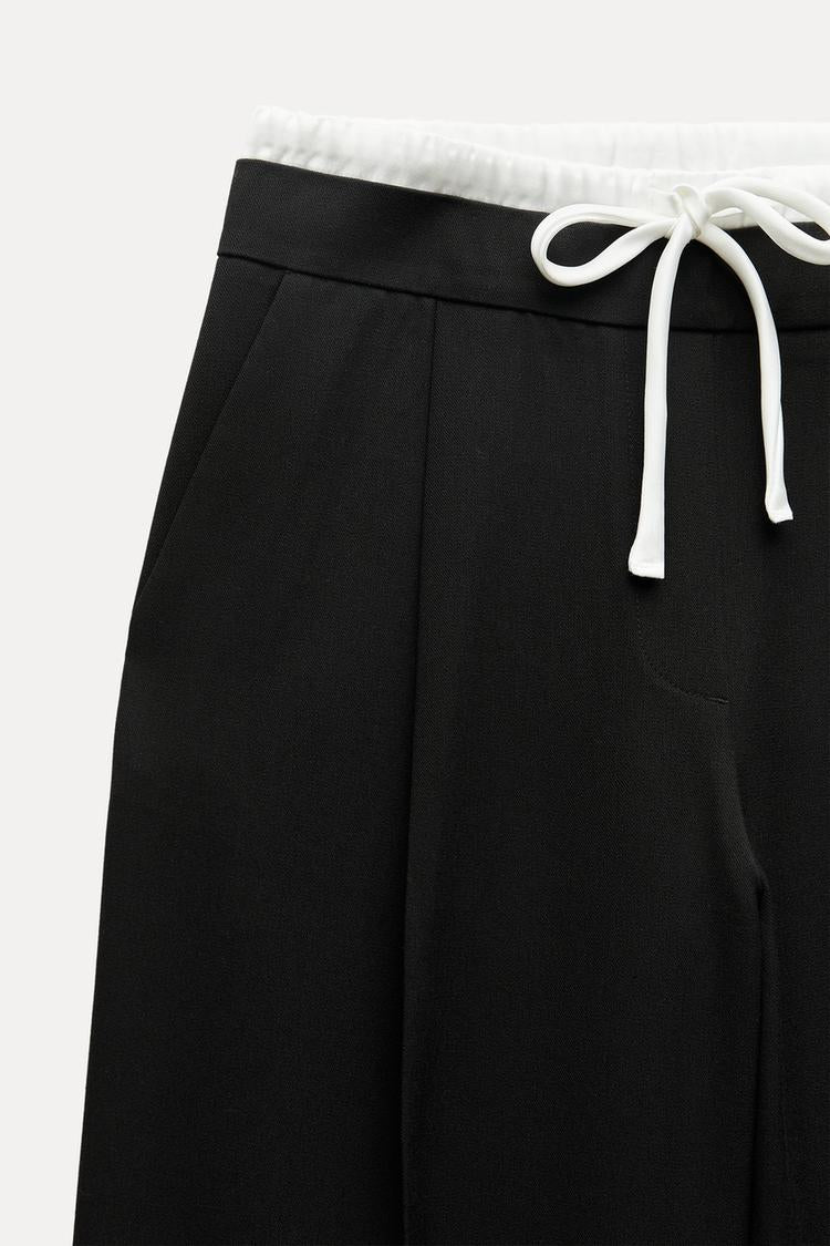 Pantalon large a taille double - Noir