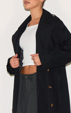 TRENCH CEINTURÉ NOIR À DOUBLE BOUTONNIÈRE