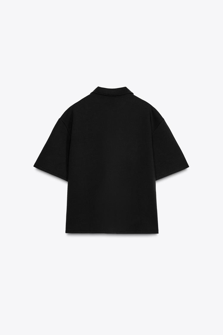 Top à Col polo avec zip - Noir