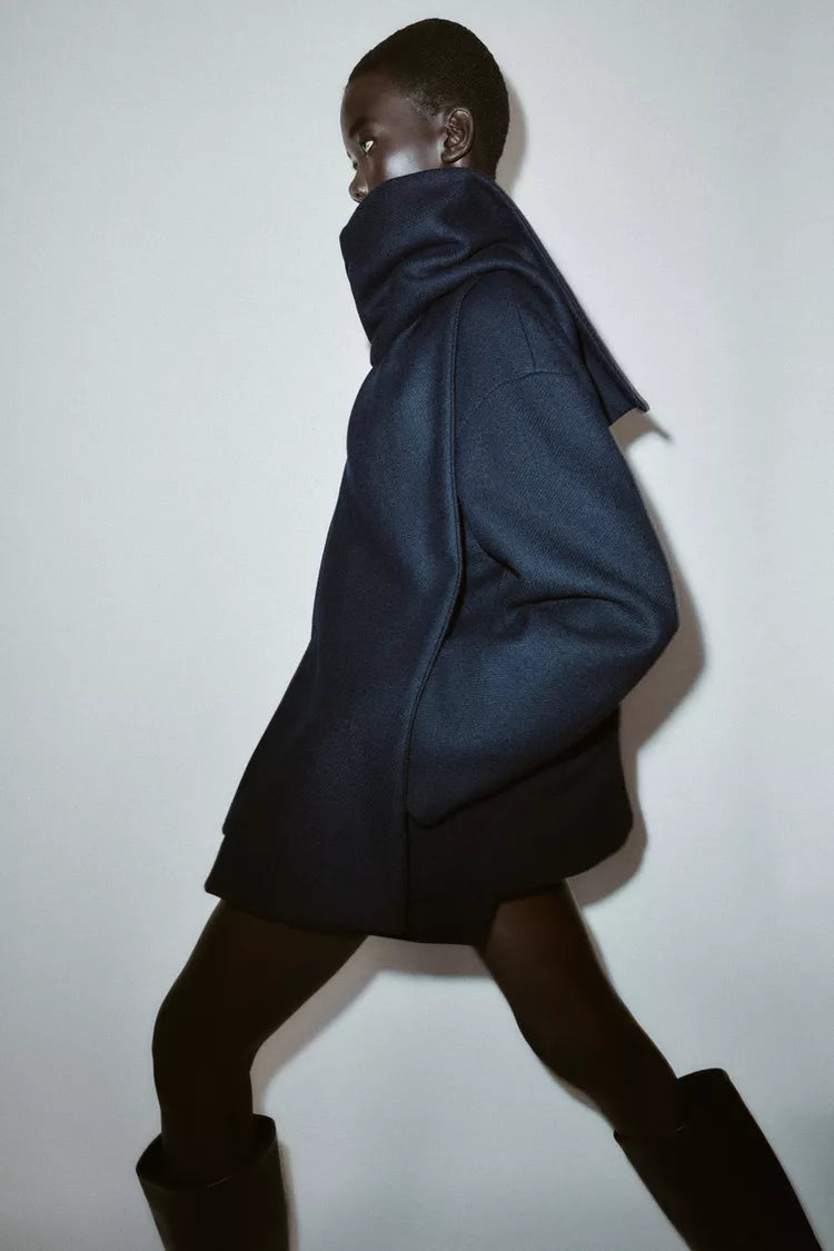 MANTEAU COURT ÉCHARPE AVEC LAINE