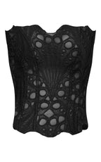 CORSET EN DENTELLE TEXTURÉE NOIRE TRANSPARENTE FLEURIE