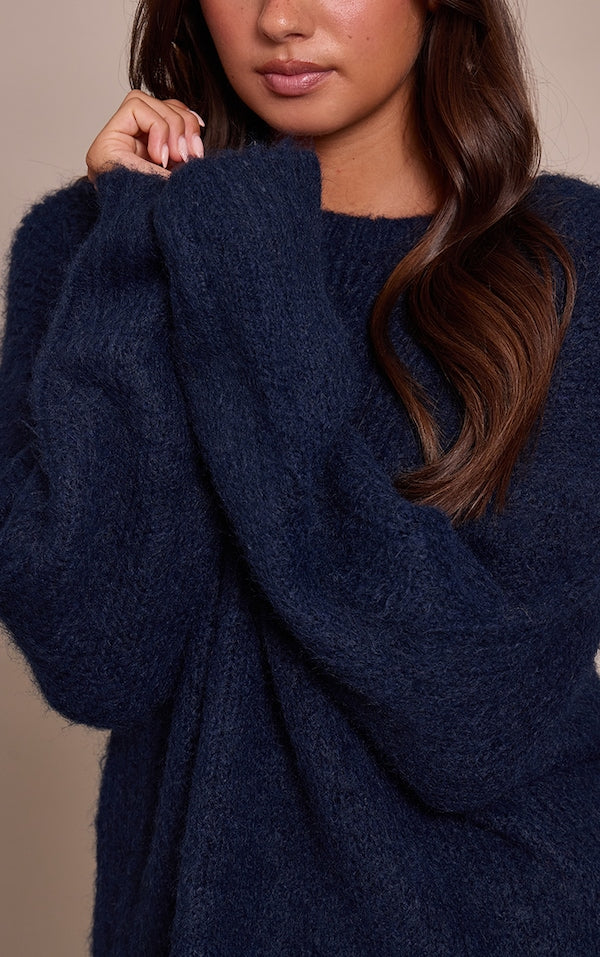 PULL OVERSIZE CÔTELÉ BLEU MARINE