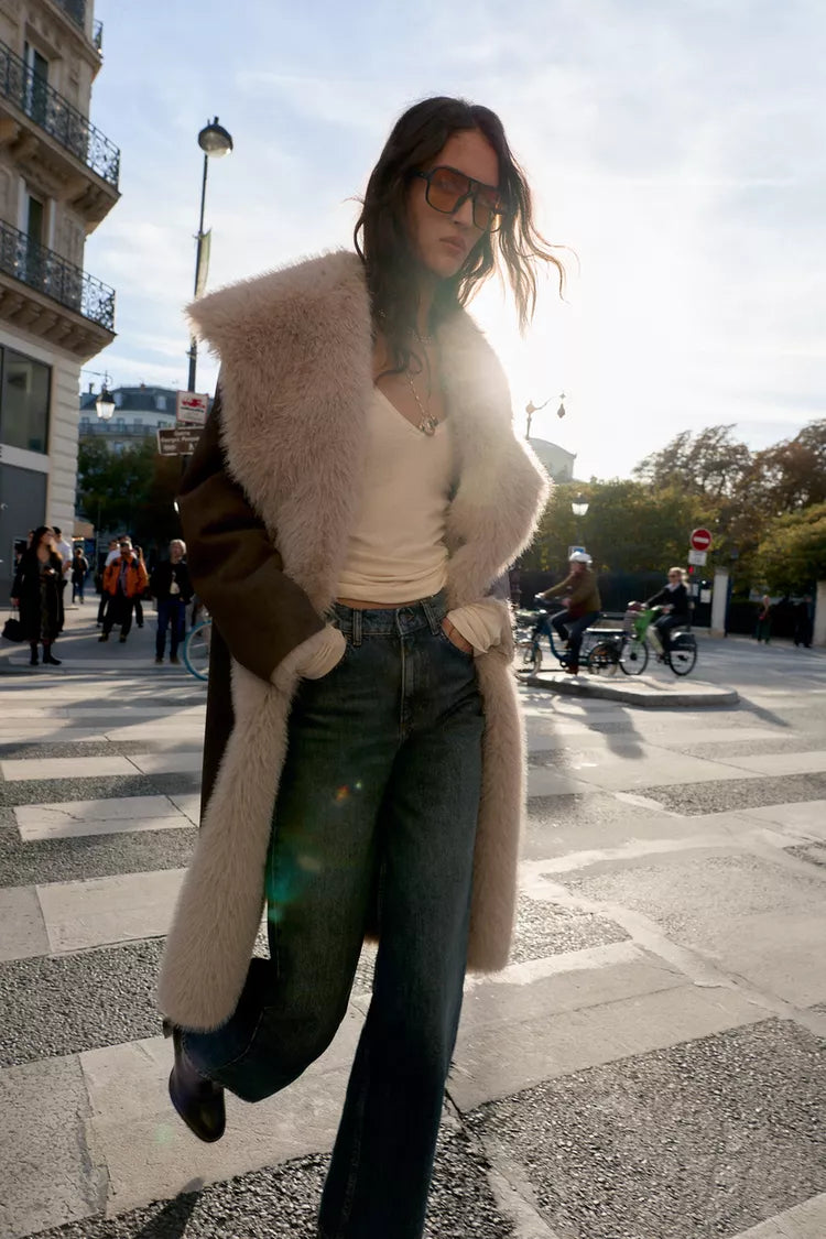 MANTEAU RÉVERSIBLE DOUBLE FACE EFFET FOURRURE