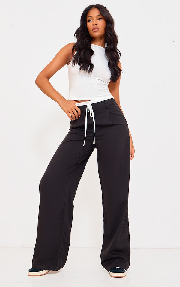 TALL PANTALON DE TAILLEUR NOIR TISSÉ DOUBLÉ À LA TAILLE