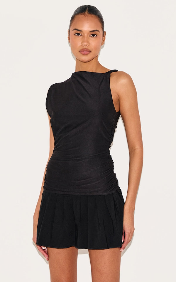 MICRO JUPE TAILLE BASSE TISSÉE STRETCH PLISSÉE