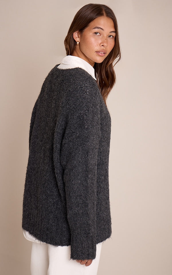 PULL OVERSIZE CÔTELÉ ANTHRACITE