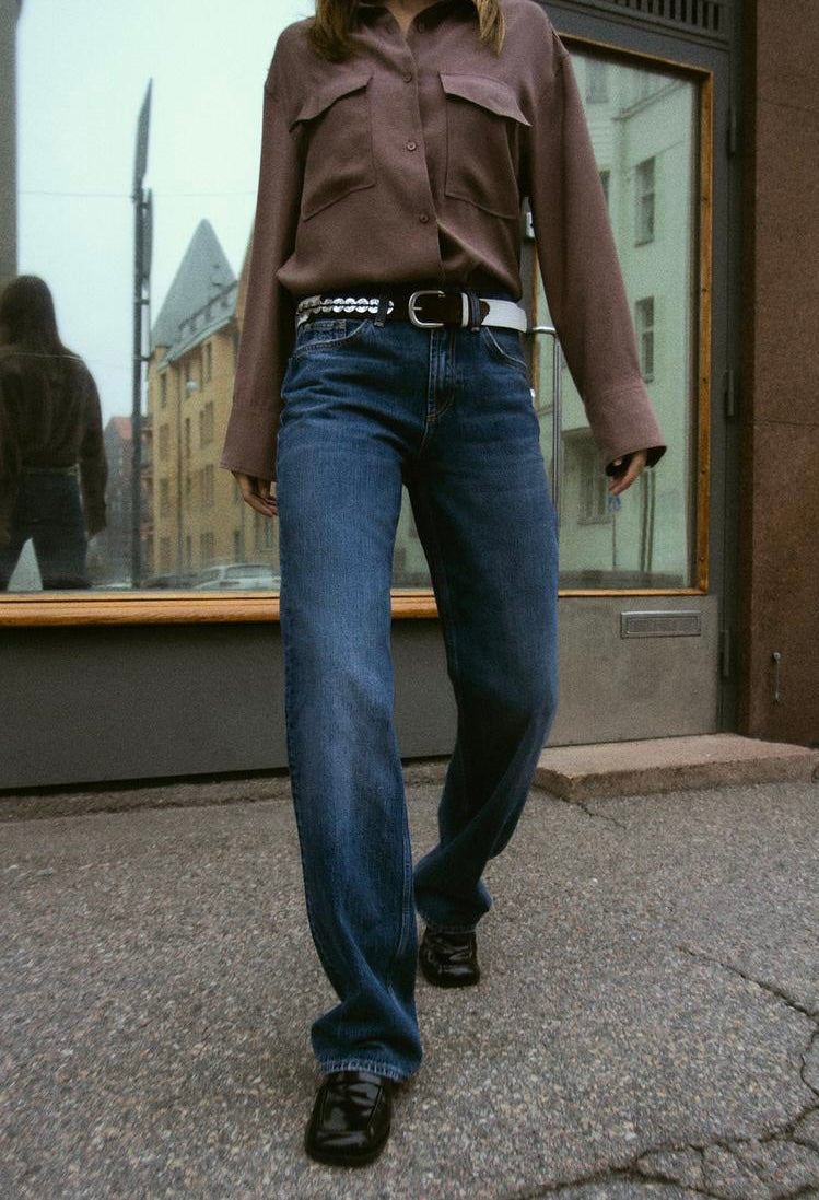 Jean trf wide leg taille normale - Noir