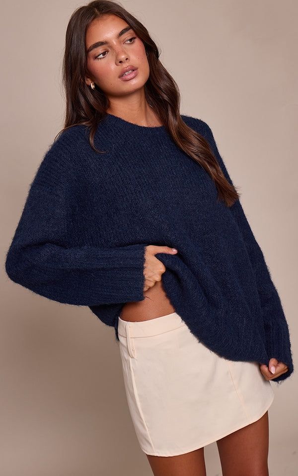 PULL OVERSIZE CÔTELÉ BLEU MARINE