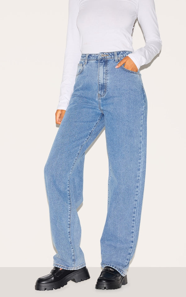 TALL JEAN BOYFRIEND MOYEN BLEU DÉLAVÉ À TAILLE HAUTE