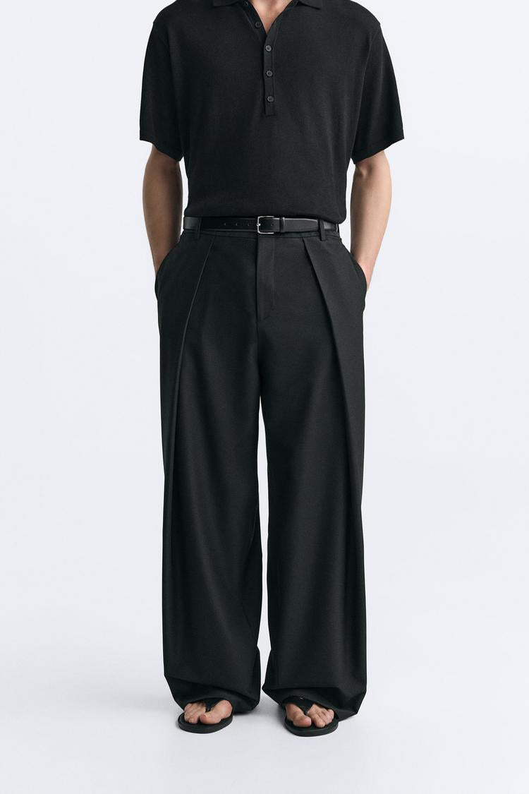 Pantalon coupe large a plis - Noir