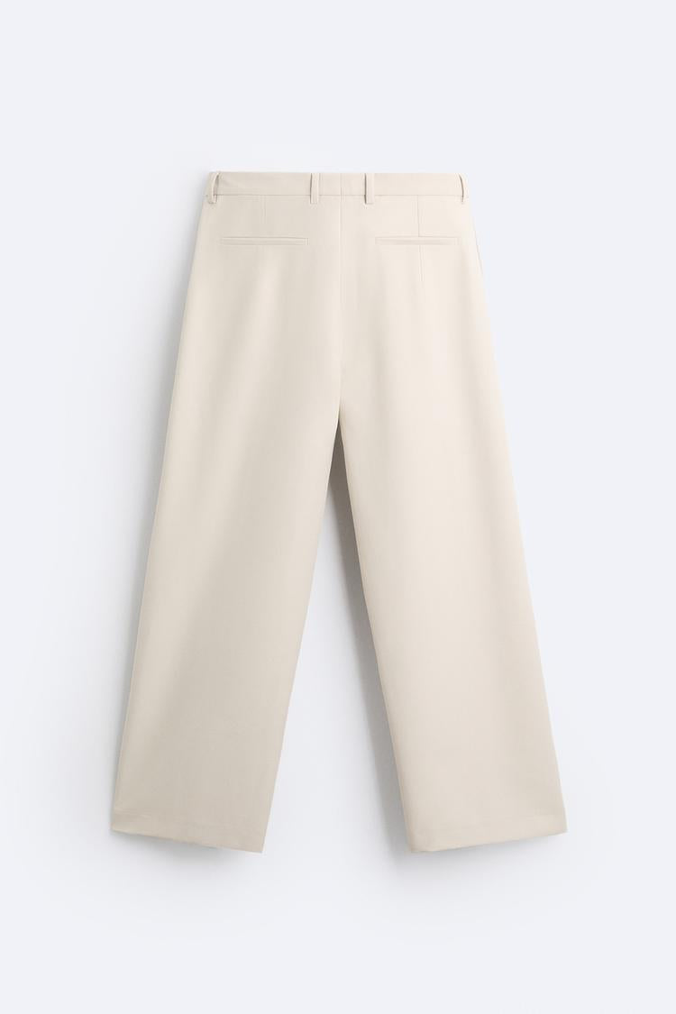 Pantalon coupe large a plis - Beige