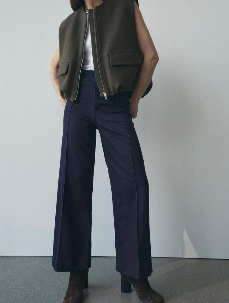 Jean coupe droite large et taille haute - Bordeaux