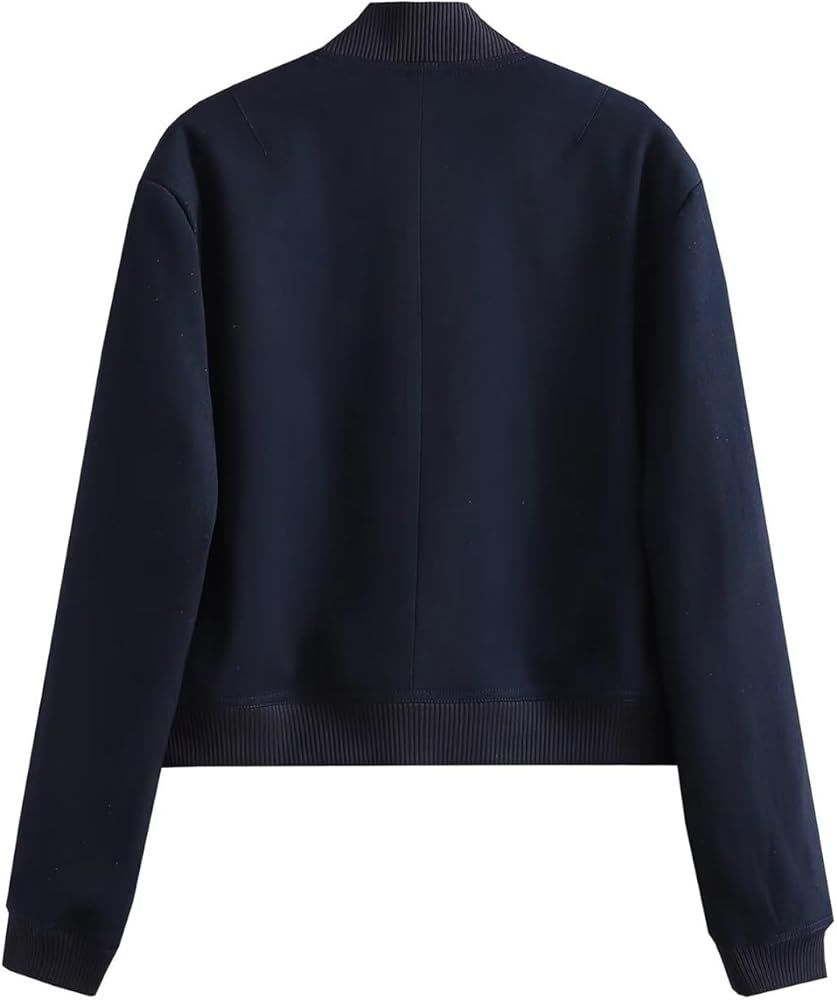 VESTE COURTE STRUCTURÉE BLEU MARINE À GRANDES POCHES